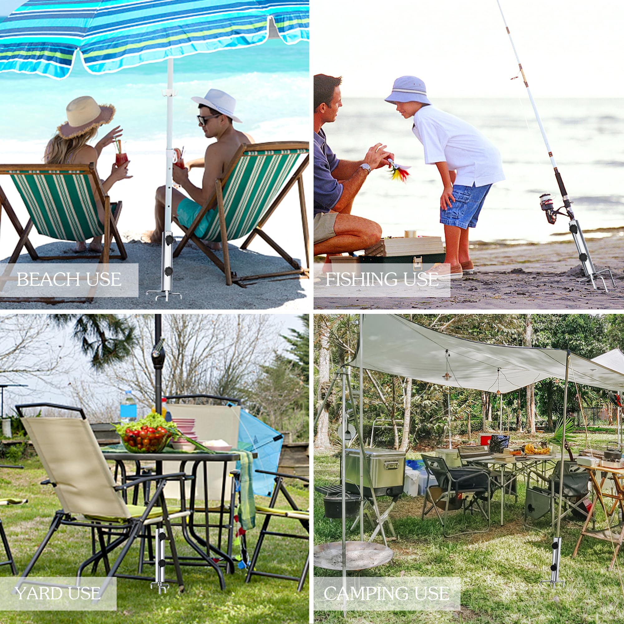 Stojak na parasol przeciwsłoneczny XL Ø 43 mm z hakiem na parasol plażowy – stojak na parasole z 4 śledziami, zdejmowany, regulowany, wytrzymała kotwa podłogowa do parasola przeciwsłonecznego