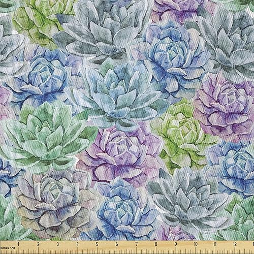 Lunarable Tela suculenta de The Yard, flores en acuarela estilo pintura coloridas flores de primavera tema de jardinería, tela de microfibra para