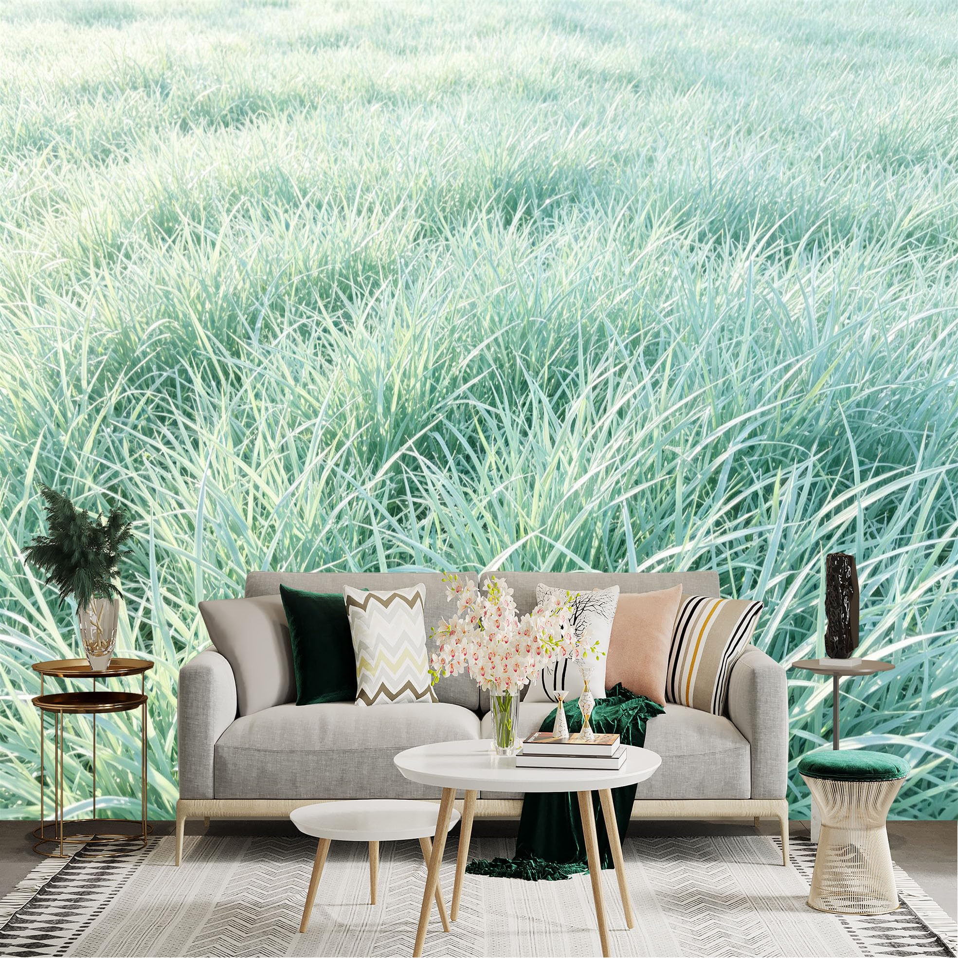 Lnzczhyre Dbh260521255 Custom Size Wall Sticker Mural， Fresh Green Field， Meadow Landscape， Natural Plant Background， For Wall Decoration， Peelandstick Wall Decals.
