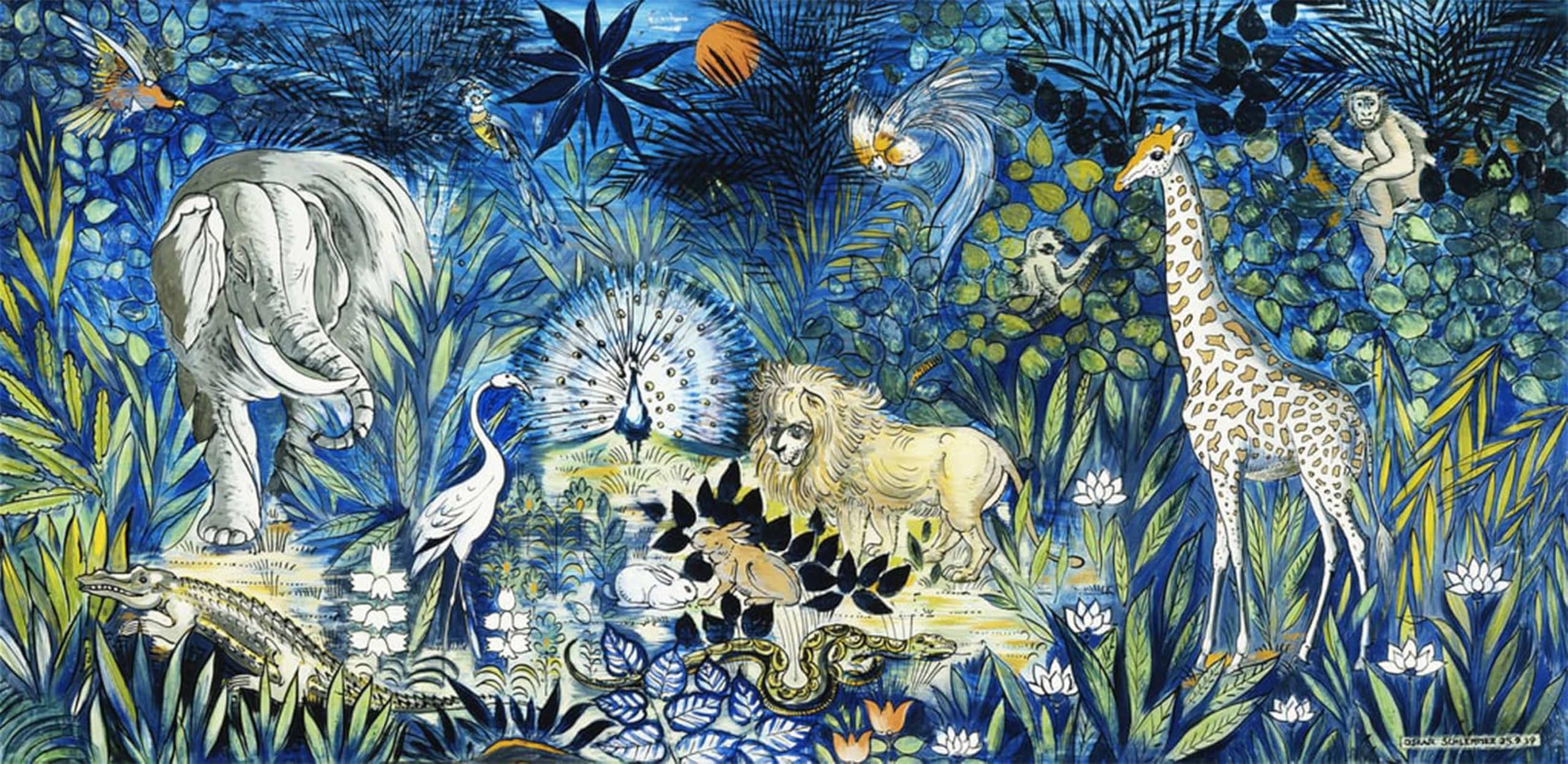 POSTERIIk Famous Modern Artwork Art Mural Wildlife Paradise Tierparadies by Oskar Schlemmer Oil Paintings Pictures for Home Decor 60x90cm
