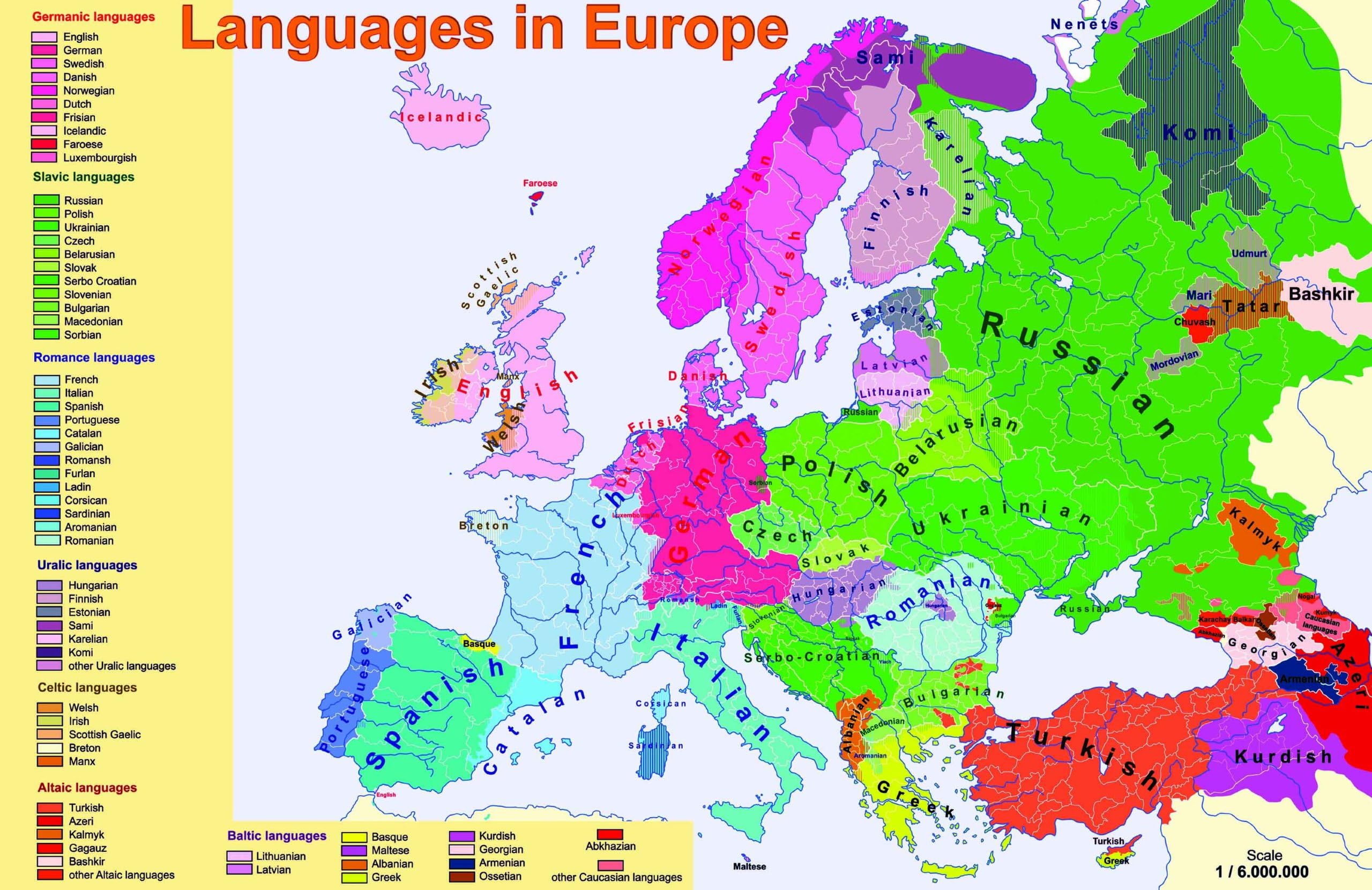 laminated LANGUAGES EUROPE world map poster educational classroom school wall chart
