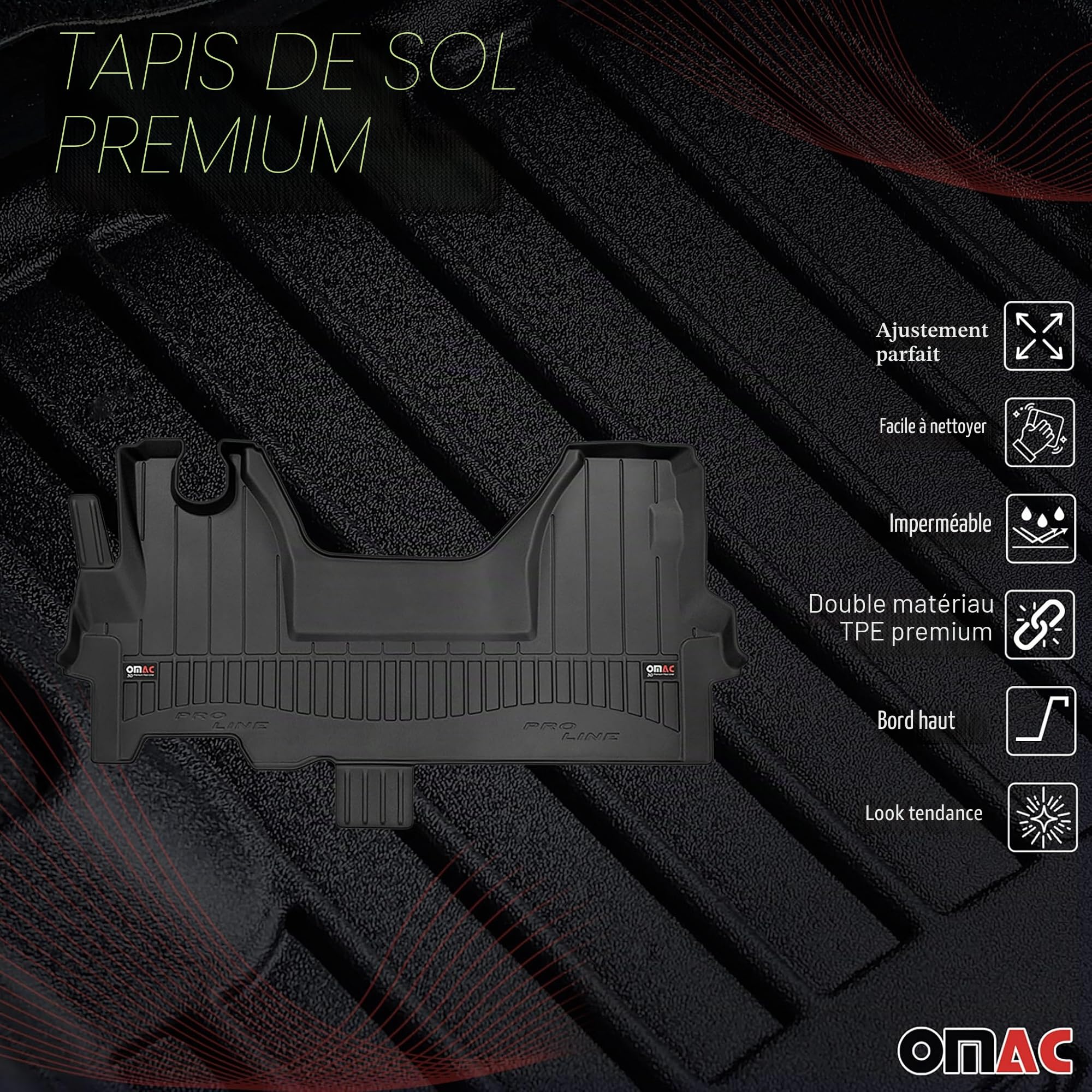 Tapis de Sol 3D TPE Premium Compatible avec Iveco Daily VI 2014 à 2023, Revêtement de Sol pour Voiture - Intérieur antidérapant - Bords Hauts - Noir