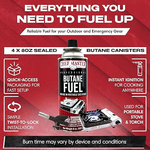 Miniatura 4 de Chef Master Recipiente de combustible de butano de 12 x 8 onzas, recipiente de butano para antorcha de cocina y estufa de campamento, gas para