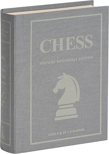 WS Game Company Chess Vintage Bookshelf Edition, Classic Strategy Game Set in Linen Wrapped Book Box & Slipcase - Full Size Folding Board, Wooden