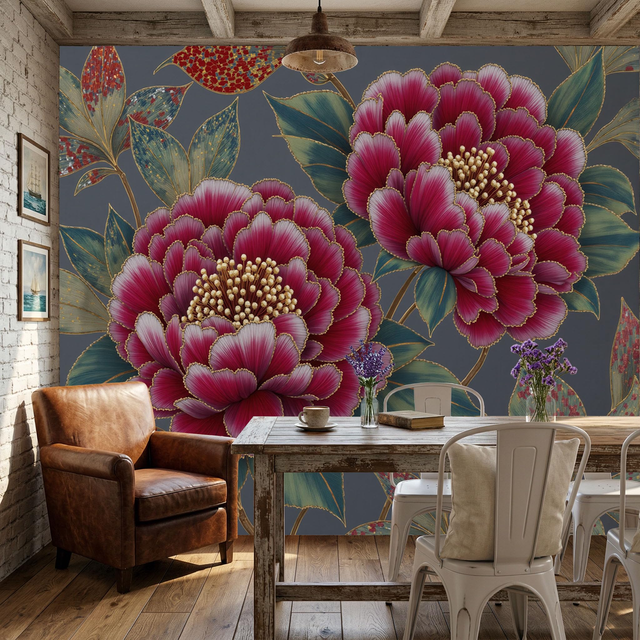 Papier Peint Pivoines Panoramique Gris pour Sublimer un Mur Blanc sans Travaux