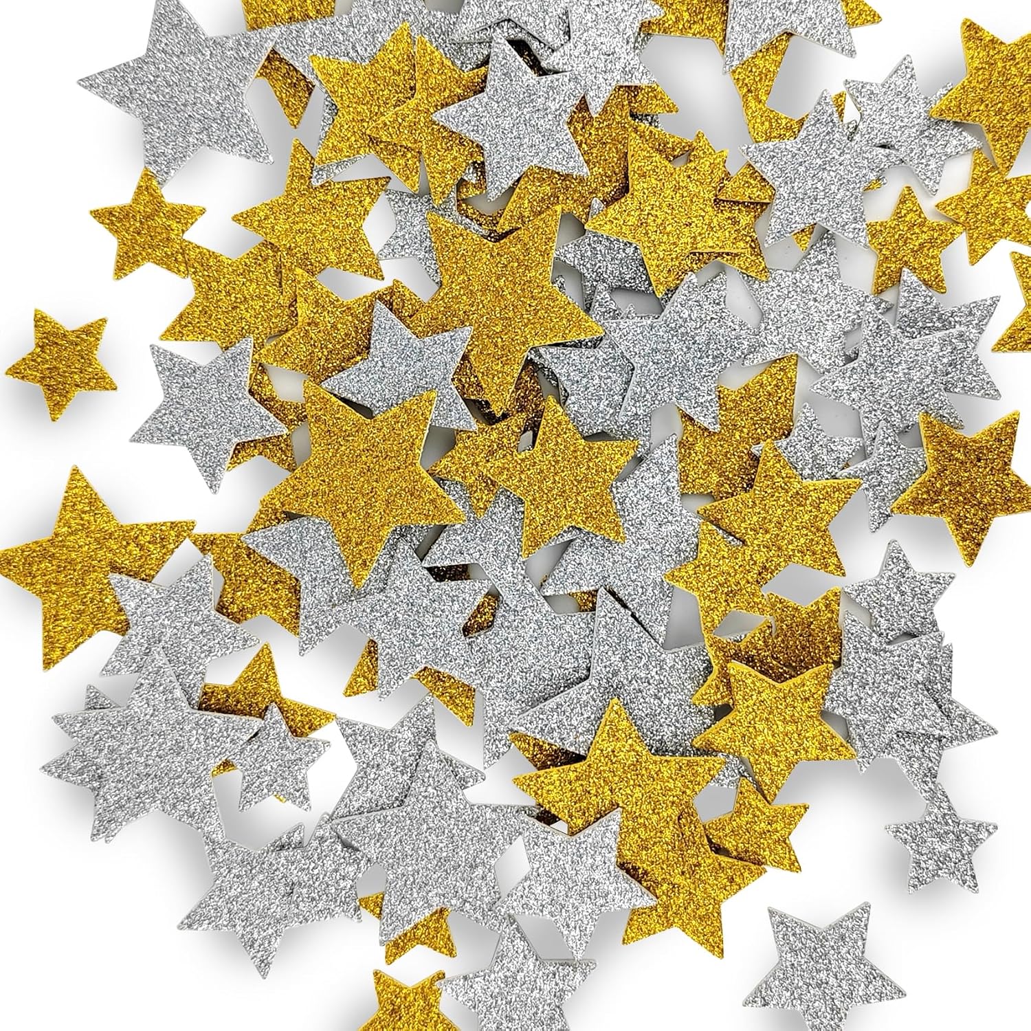 200 Pack Gold and Silver Star Stickers, 4-Size Glitter Foam Stickers for Scrapbooks, Crafts, Party Decoration 200, Gold,Silver