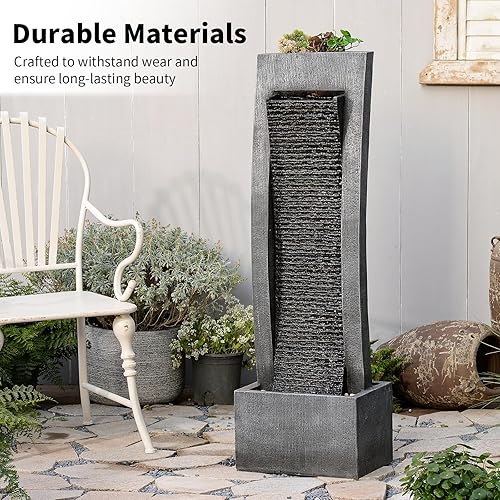 Miniatura 3 de Fuente de agua para exteriores, fuentes independientes para interiores, cascada, fuentes de agua de pie para jardín, patio, 49.2 pulgadas de alto