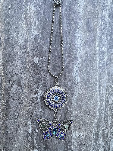 Miniatura 6 de LUCKBOOSTIUM Car Charm Evil Eye Keychain & Protection, Evil Eye Car Hanging Ornament, Home and Rear View Mirror Accessories Flor de mariposa de