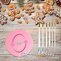 Vista 5 de Kit de decoración de galletas de 16 piezas Mesa giratoria para decorar galletas Suministros de decoración con 2 mesas giratorias acrílicas, 6 agujas
