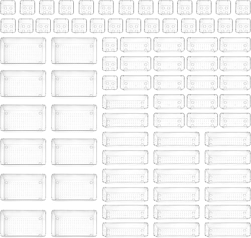 Miniatura 12 de Juego de organizadores de cajones de 37 bandejas apilables para maquillaje, cocina y oficina - Incluye 3 bandejas de 9x6, 6 bandejas de 9x3, 14