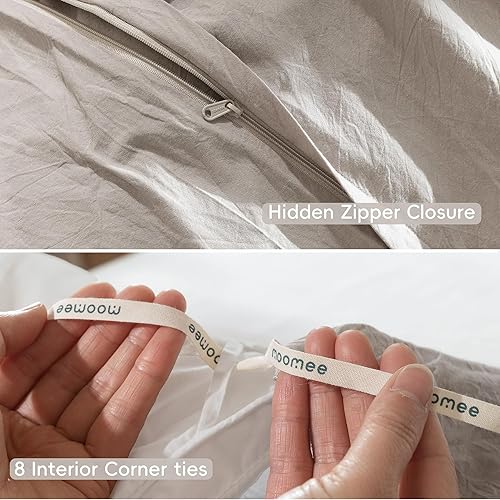 Miniatura 70 de MooMee - Juego de funda de edredón, 100% algodón lavado, textura parecida al lino, transpirable, duradero, suave y cómodo (gris pardo, King)