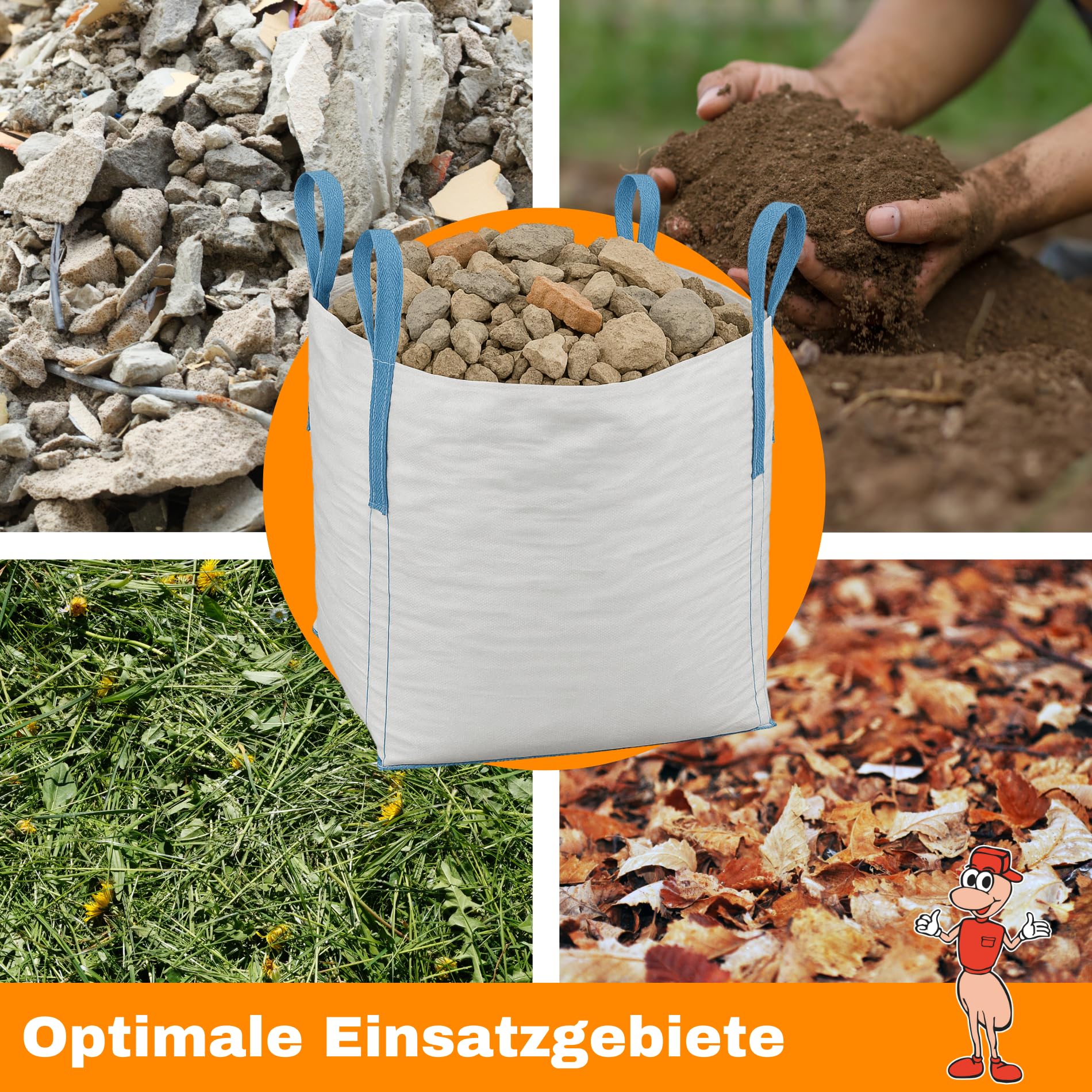 Big Bag 3 pezzi – 90 x 90 x 110 cm grande – alta stabilità fino a 1500 kg, smaltimento BigBags con 4 passanti