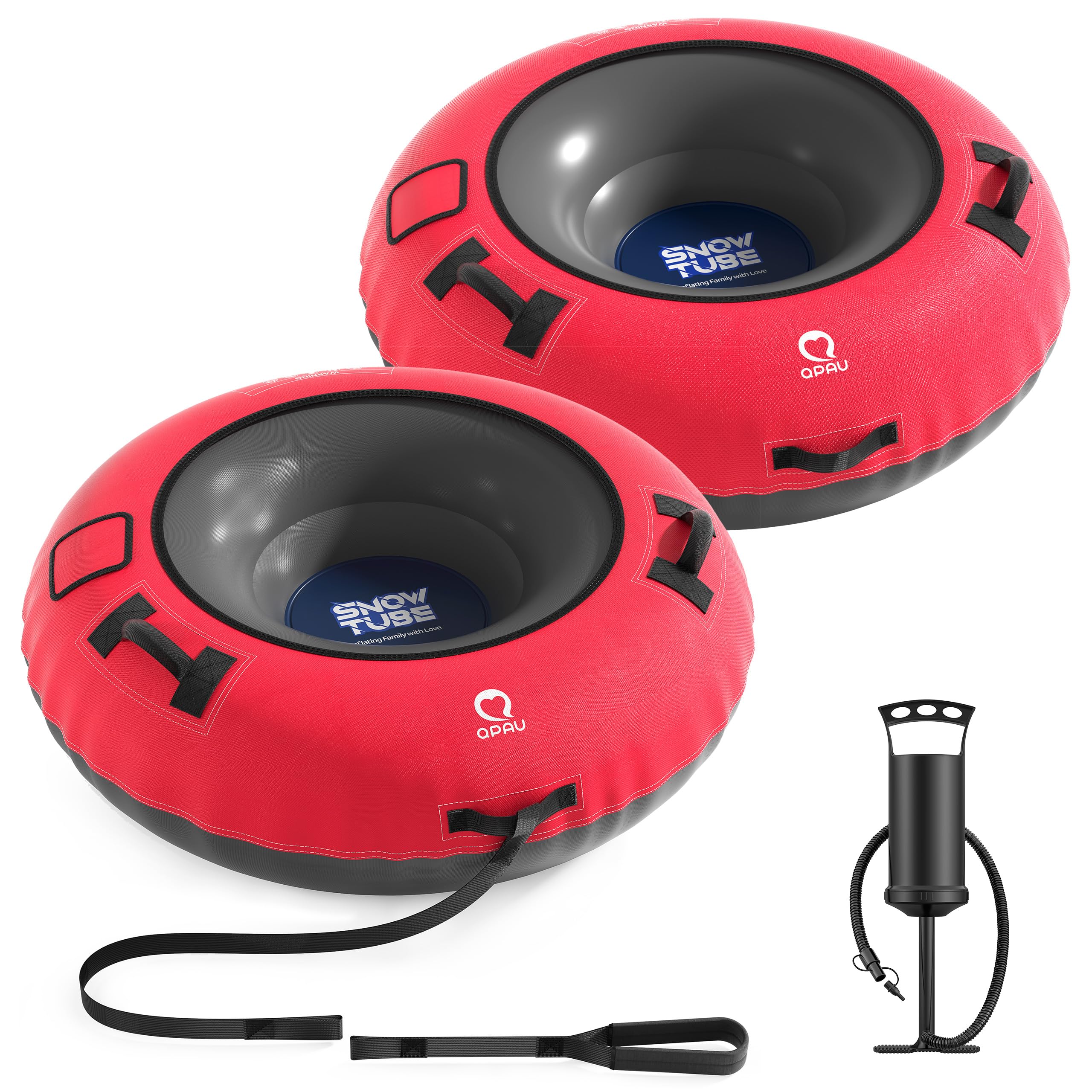 QPAU Schneeschlauch mit Canvas-Abdeckung 2 Pack für Kinder und Erwachsene, 48'' aufblasbare Heavy Duty Schneeschlauch von verdickten Boden gemacht, Schlitten Winter Outdoor Fun Spielzeug (Rot & Rot)