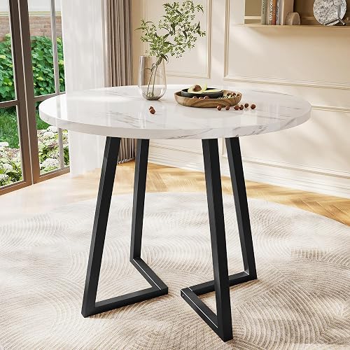 kowdom Runder Esstisch 80 cm mit Marmor-Optik & Goldbeinen – platzsparender Küch