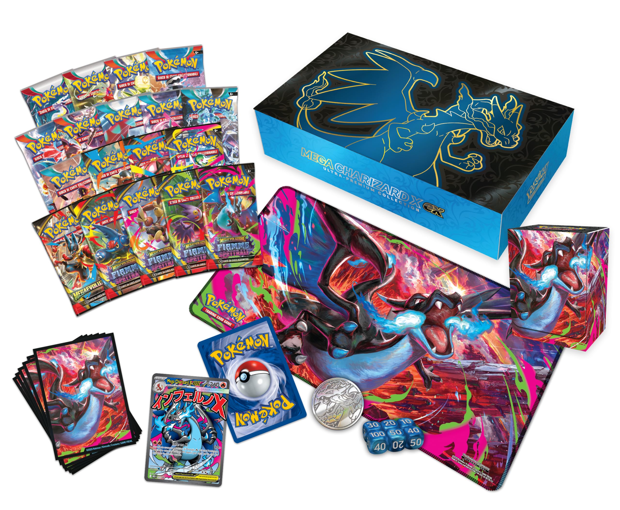 Pokémon: Collezione Ultra Premium Mega Charizard X-ex del GCC Pokémon (due carte promozionali olografiche, 18 buste di espansione e accessori premium), Edizione in Italiano