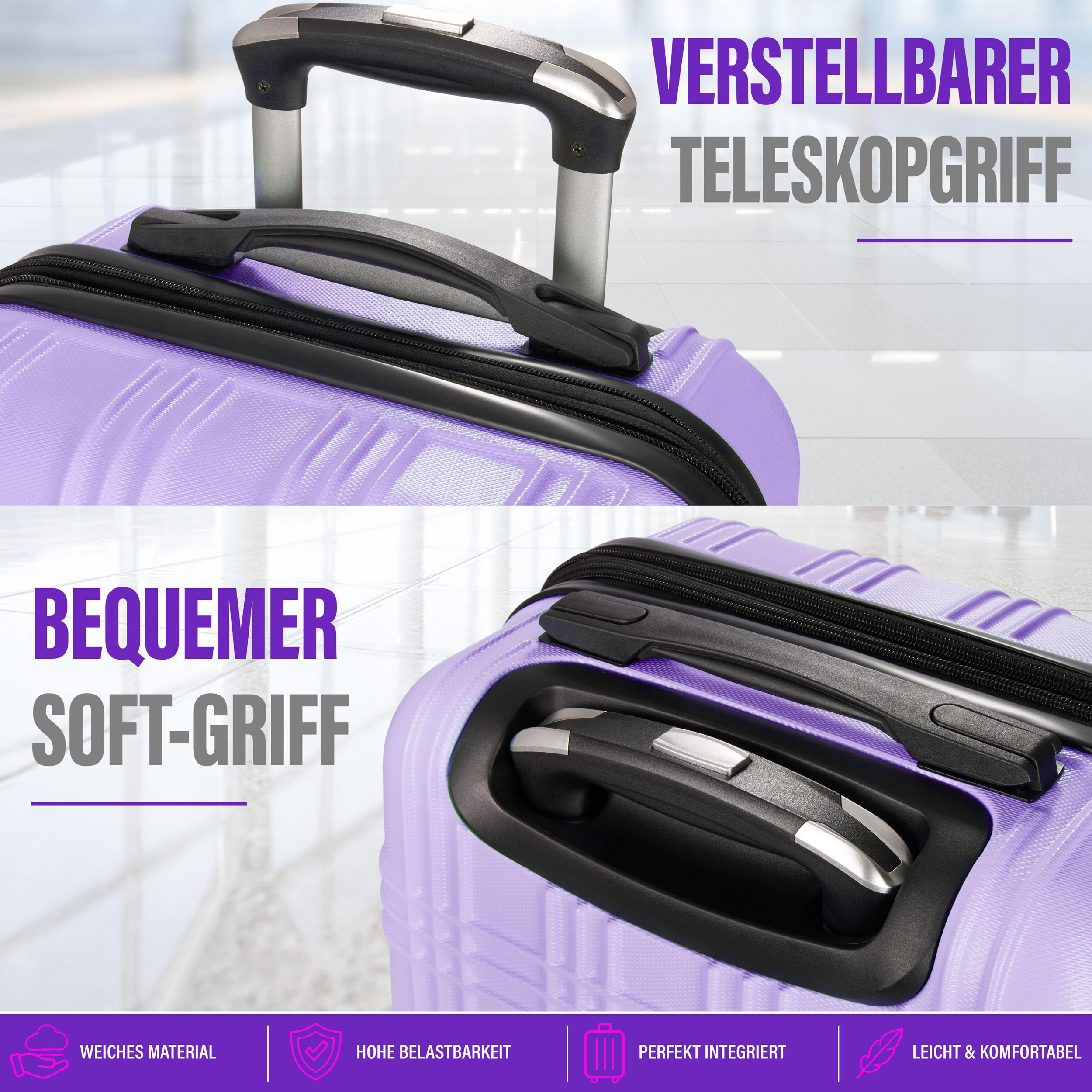 BRUBAKER Hartschalen Reisekoffer Bahamas - Erweiterbarer Rollkoffer mit Zahlenschloss, 4 Rollen und Teleskopgriff - ABS Koffer 43 x 66,5 x 28,5 cm - Hartschalenkoffer (L - Flieder Lila)