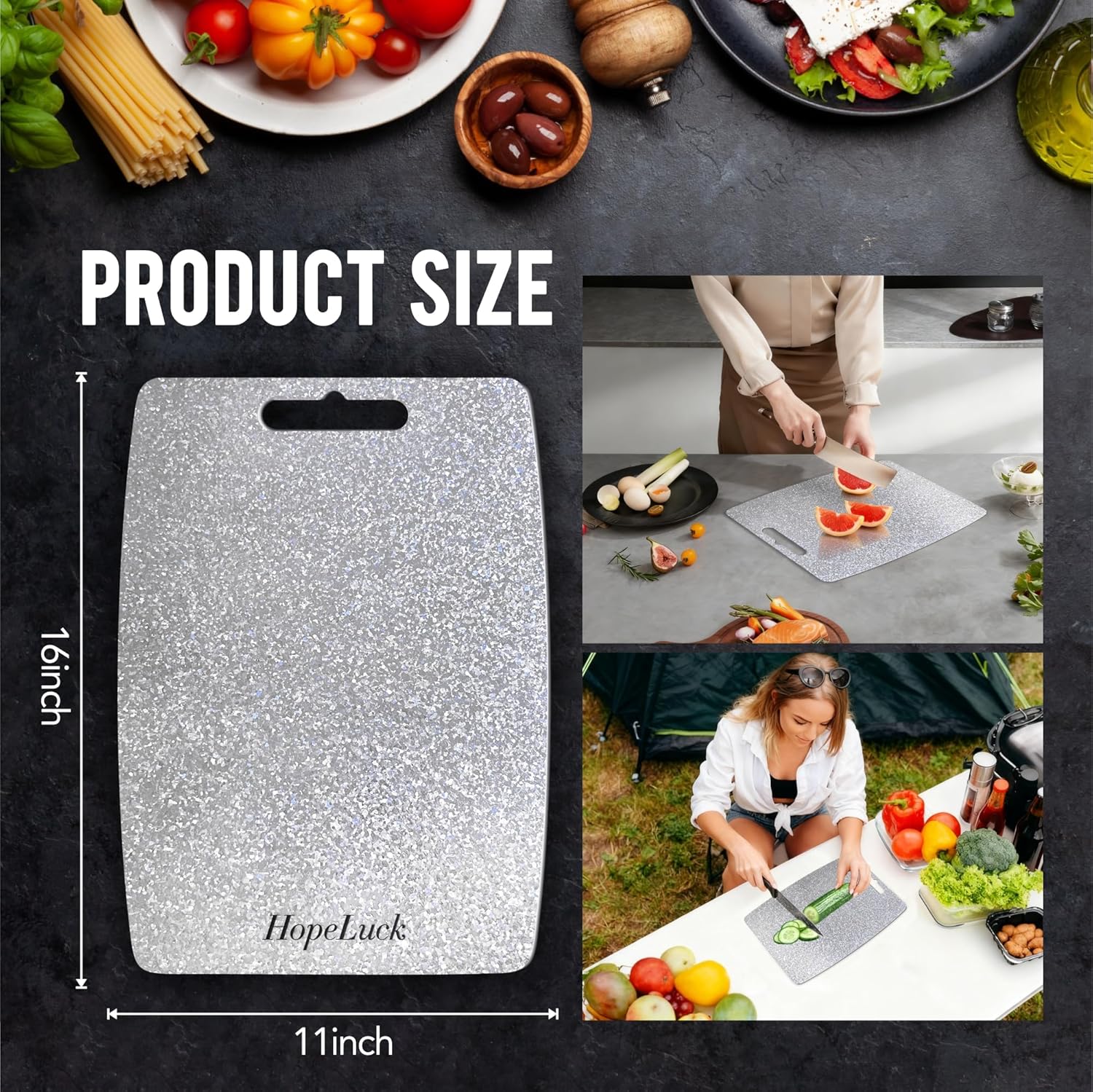 Titanium Cutting Board, 100% Pure Titanium Cutting Boards for Kitchen, Double Sided Food-Grade Lightweight Metal Chopping Board for Meat Vegetables Large Size (16" x 11")