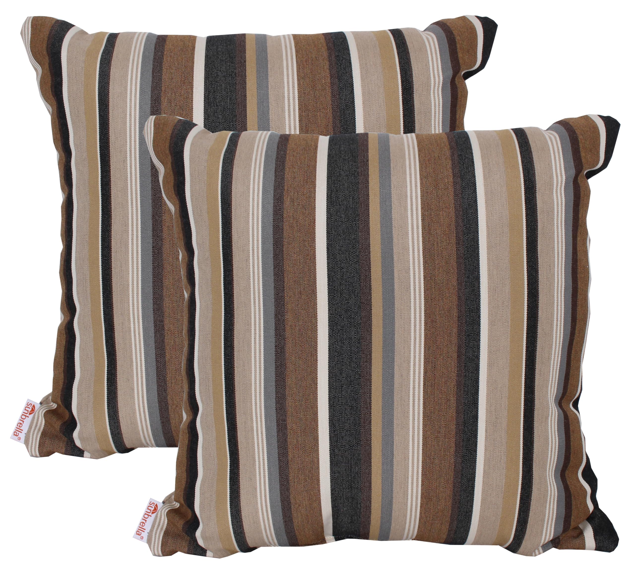 Sweet Summer Living Outdoor/Indoor Sunbrella Throw Pillow Cover Only Square Set of 2 Pieces 18 inch x 18 inch Capitol Espresso Stripe - Insert Not