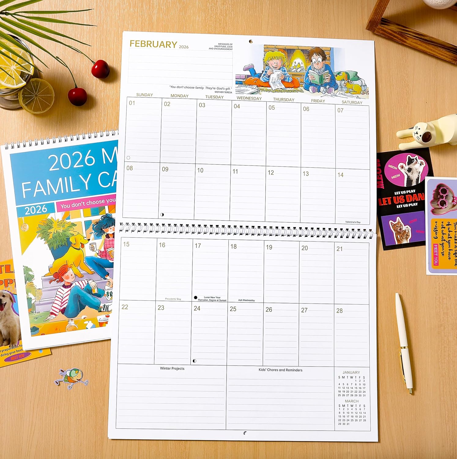 2026 Moms Calendar - Mom's Family Organizer & Calendar 2026, 14.6''x 23'', Jan 2026 to Dec 2026 Hanging Wall Calendar, Larger Grid, Back Pocket, Stickers image 2