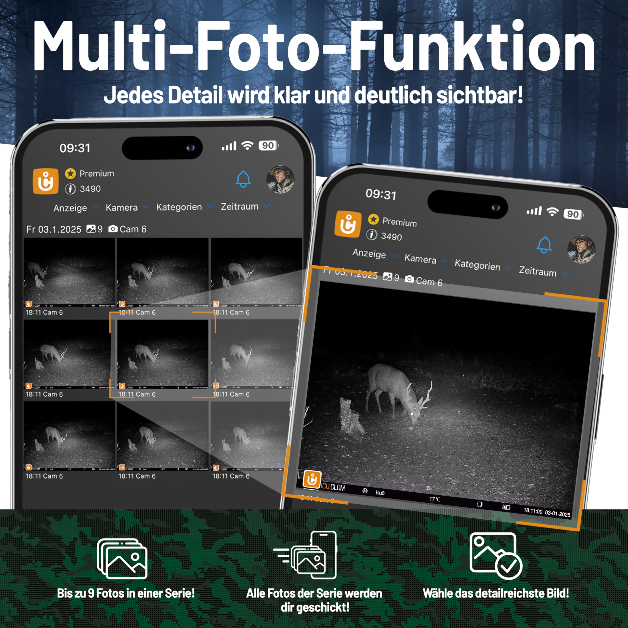 icuserver ICU CLOM Cam 6 - ICU Wildkamera 4G mit Full HD Bildern und Videoqualität, Nachtsicht, Bewegungssensor und Handyübertragung, inklusive 16GB SD-Karte mit Bewegungsmelder und App