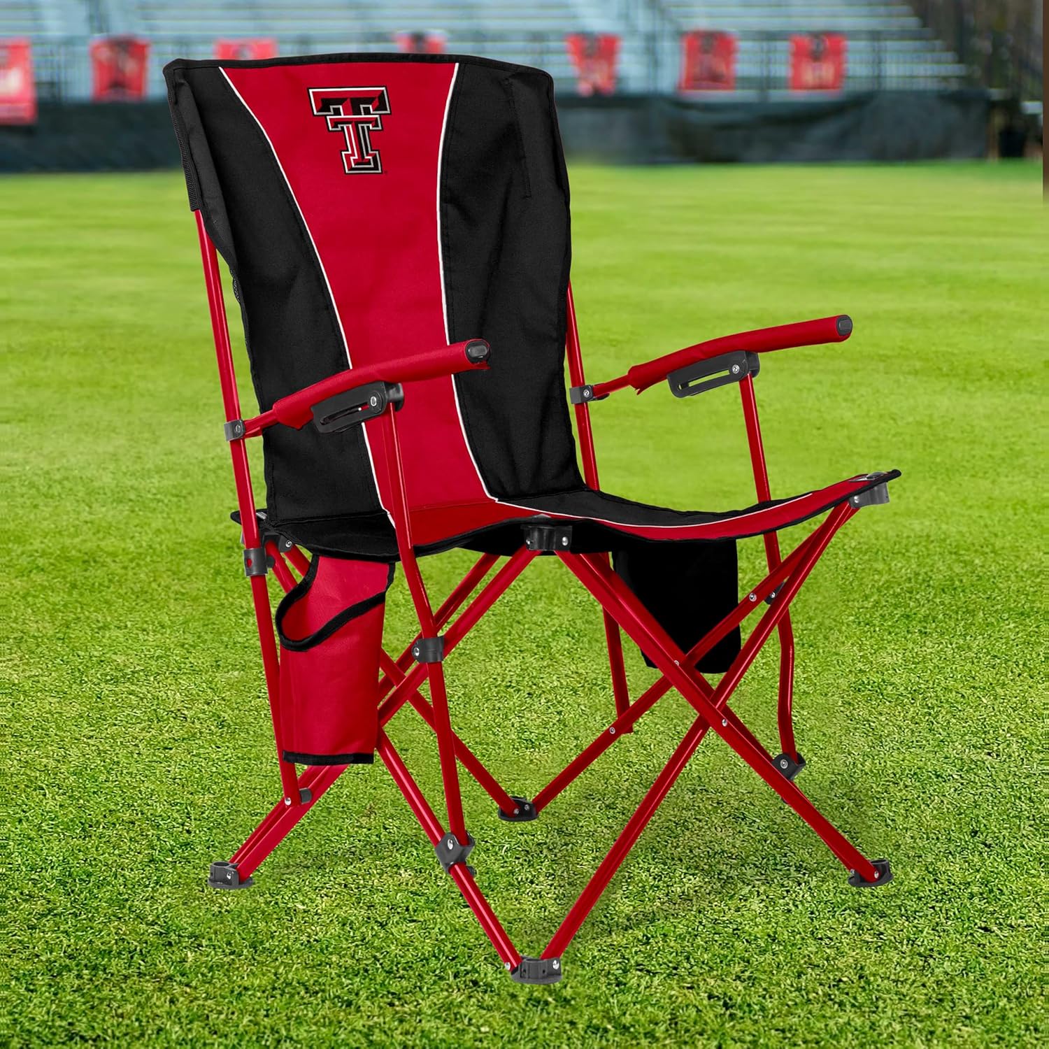 FANMATS NCAA Texas Tech Red Raiders Hard Arm Chair – Steel Frame with Double Layered Polyester | Team Color | Mesh Cup Holders