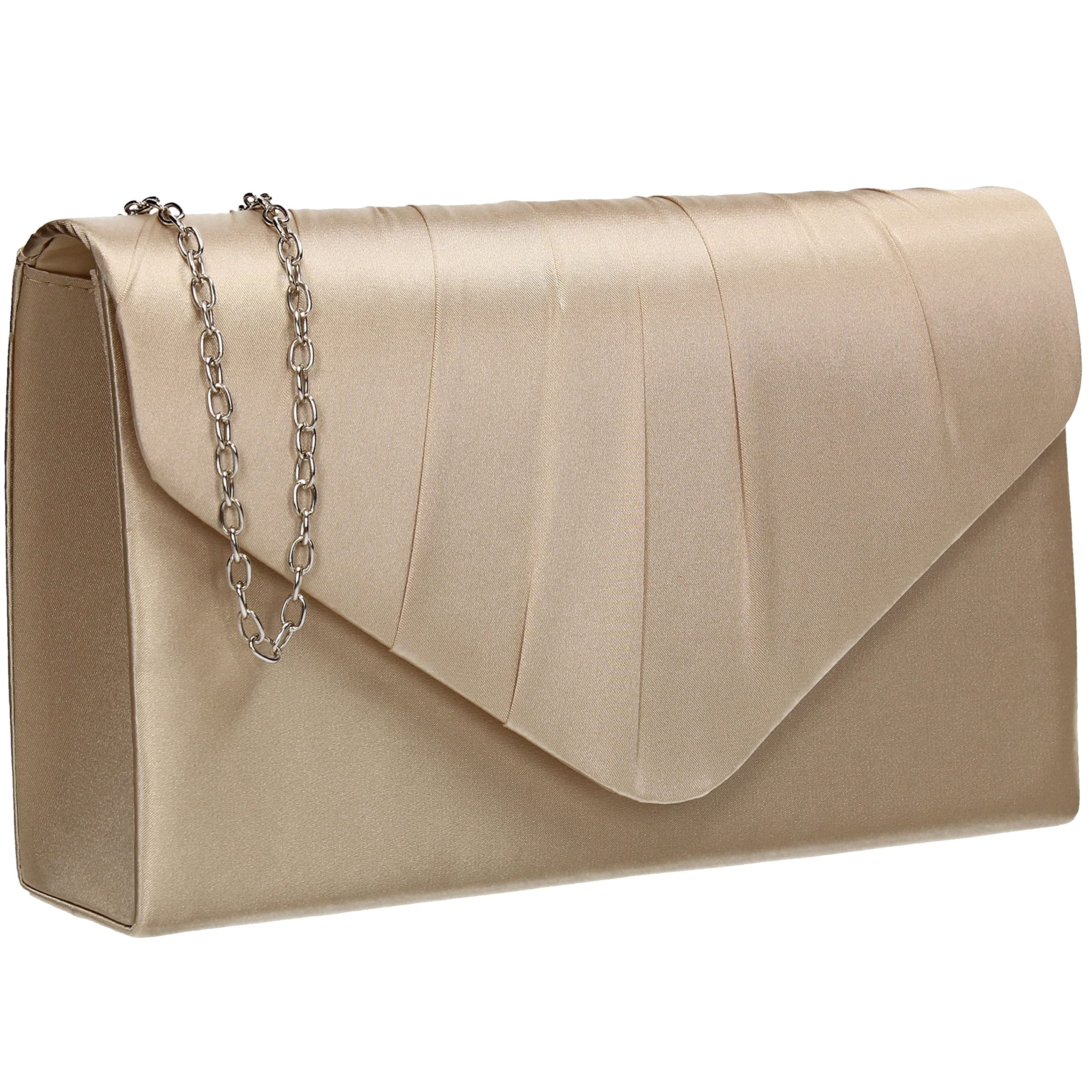 SwankySwans Chantel Womens Satin Party Prom Wedding Evening Clutch Bag Purse Gold