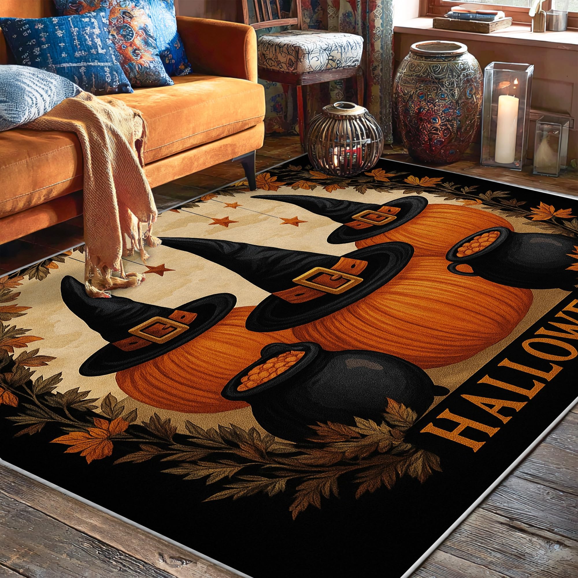 Tapis chaudron Halloween résistant aux taches et tapis de salon doux