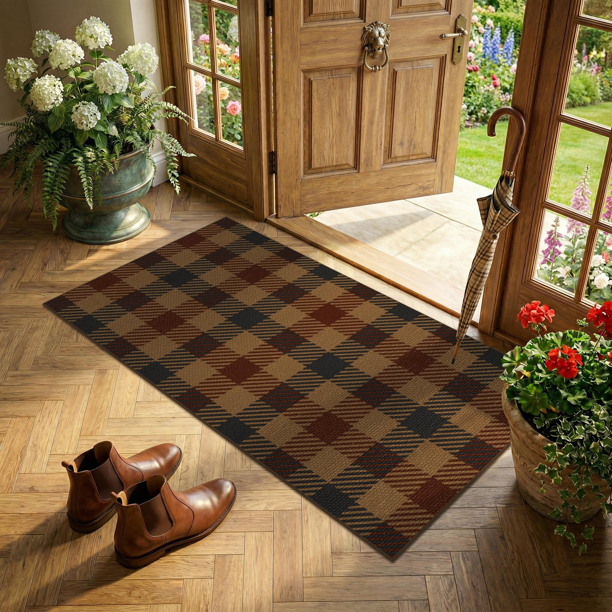 Easy Jute 2x4 Entryway Rug in Brown and Red Buffalo Plaid