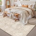 6x9 Zone lavable Rug pour salon Chambre Beige Neutre Vintage Tapis Low Pile Soft Thin Tapis Salon Détresse Non-dérapable Aspirateur Grand étage Rug Pour salle à manger Intérieur