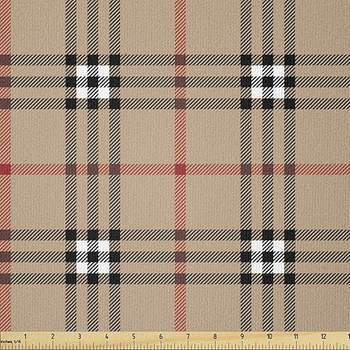 Lunarable The Yard, Lines and Squares - Tela geométrica inspirada en la moda clásica, tela de punto elástico para costura y manualidades, 1 yarda,