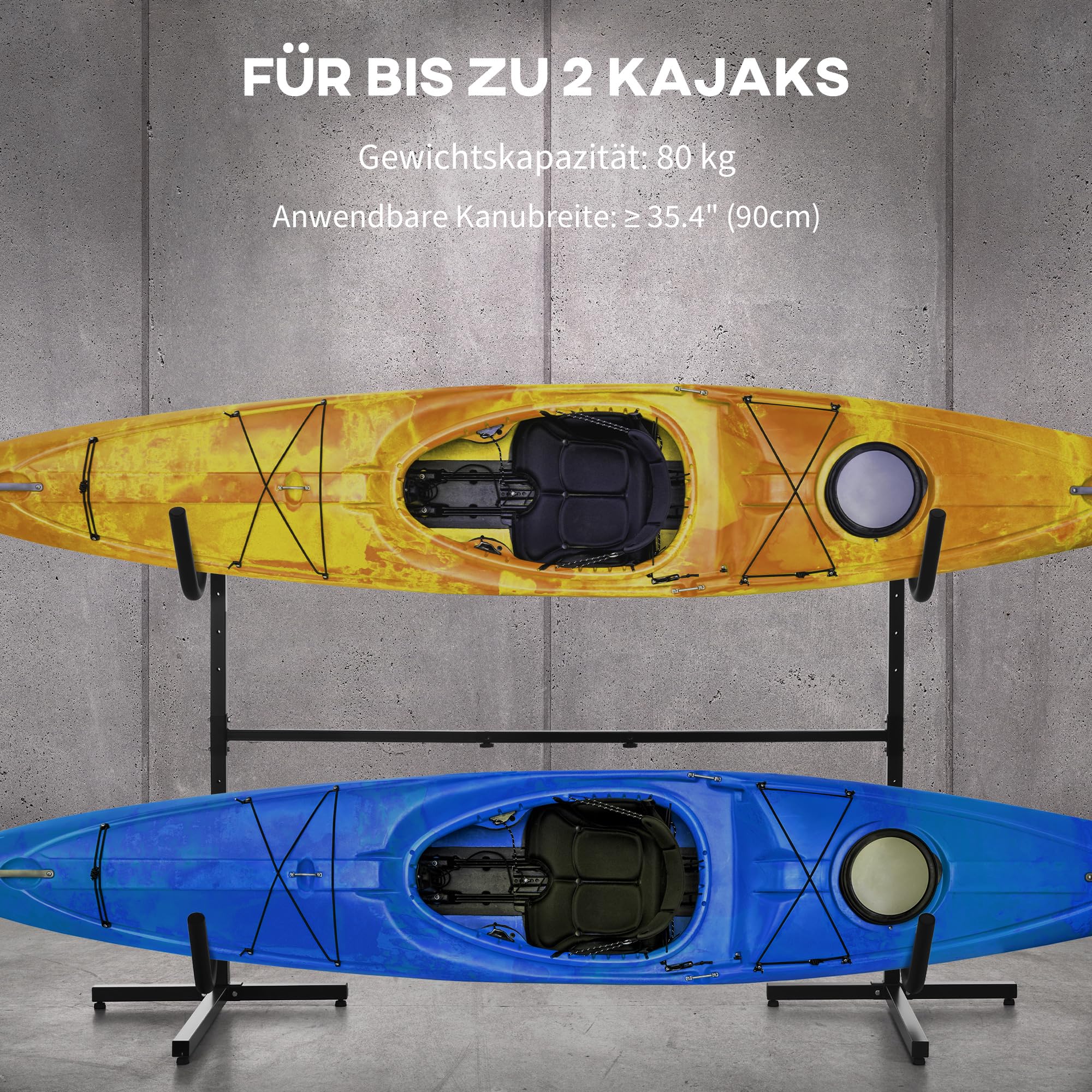 SPORTNOW Stojak na kajaki regulowany na 2 kajaki, wyściełane uchwyty | Uchwyt kajakowy, stojak kajakowy, stojak zewnętrzny, do desek surfingowych, SUP, metal