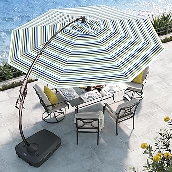 Grand patio Deluxe NAPOLI 12FT Patio Umbrella, Curvy Aluminum Cantilever Umbrella with Base, Round Large Offset Umbrellas for Garden Deck Pool(Canvas Henna, 12 FT-SUNBRELLA)