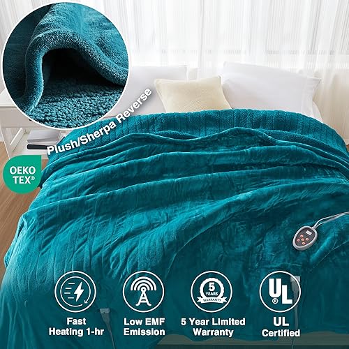 Vista 31 de Beautyrest - Manta Eléctrica Reversible de Felpa ultraligera - Manta Eléctrica, Regulador de Múltiples Niveles de Calor Acogedor Sofá Sala de Estar