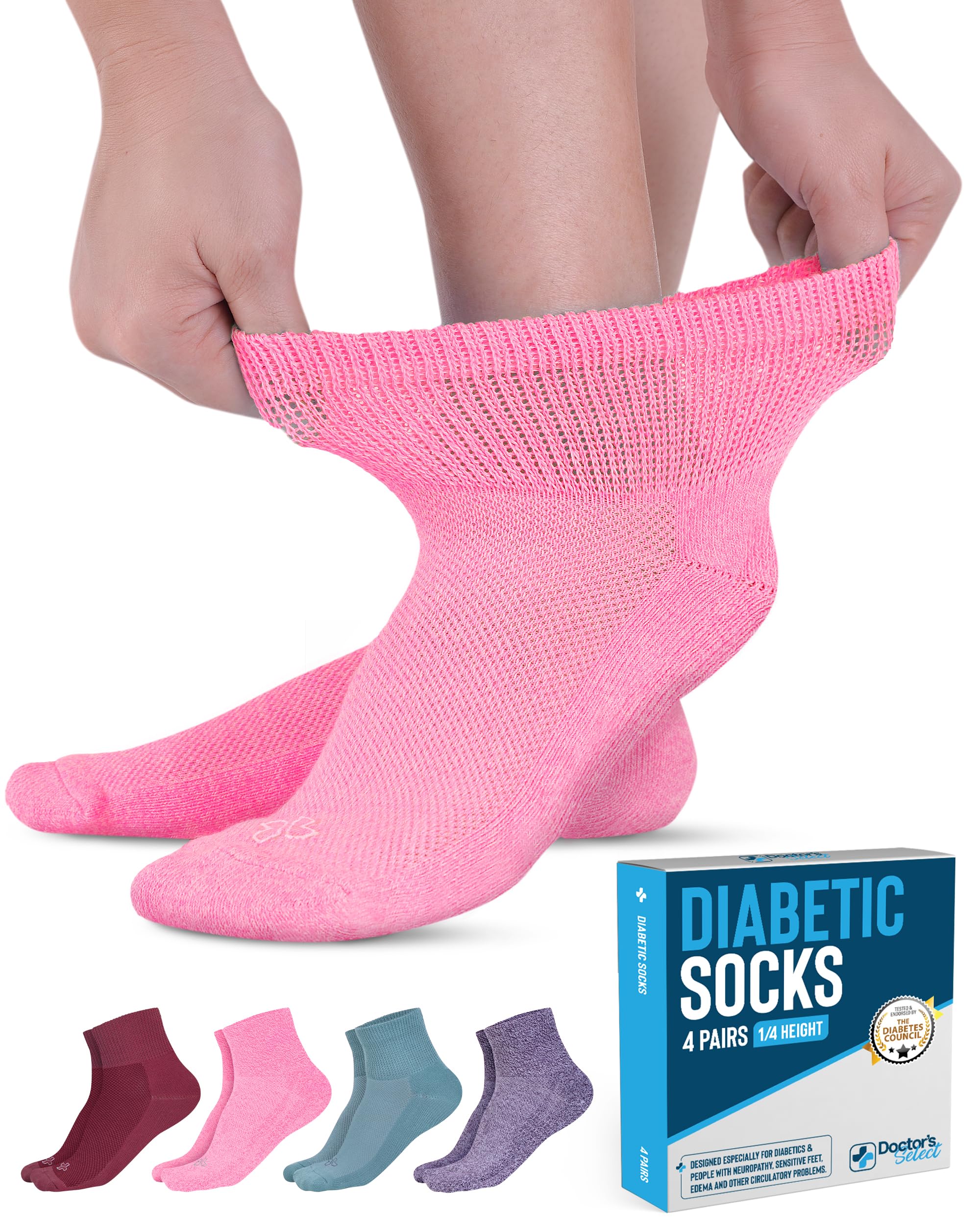 Doctor's Select Diabetic Ankle Socks for Women and Men - 4 Pairs | Unisex Adult Diabetic Socks