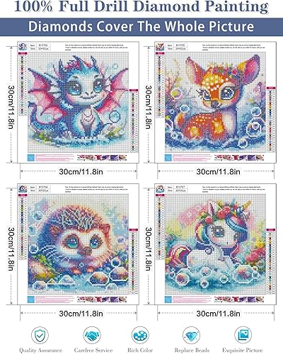 Miniatura 2 de ijbnhd Paquete de 4 kits de arte de diamantes de animales para adultos, lindos kits de pintura de diamantes para adultos, pintura de diamantes