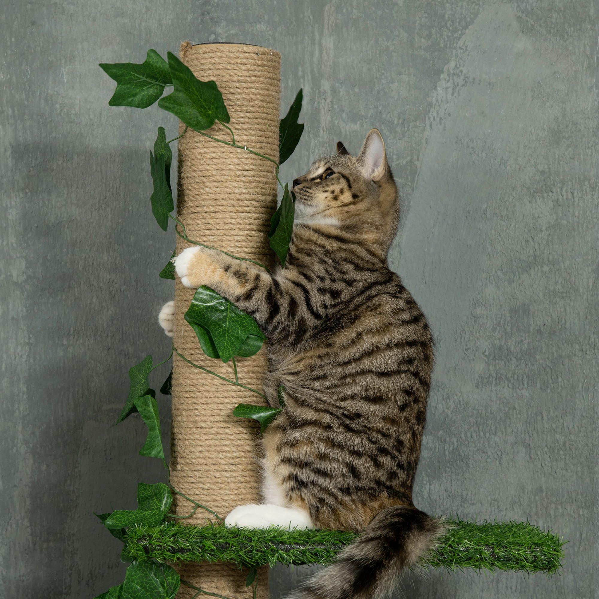 PawHut Kratzbaum Deckenhoch 202-242 cm für Mittelgroße Katzen Grün+Gelb
