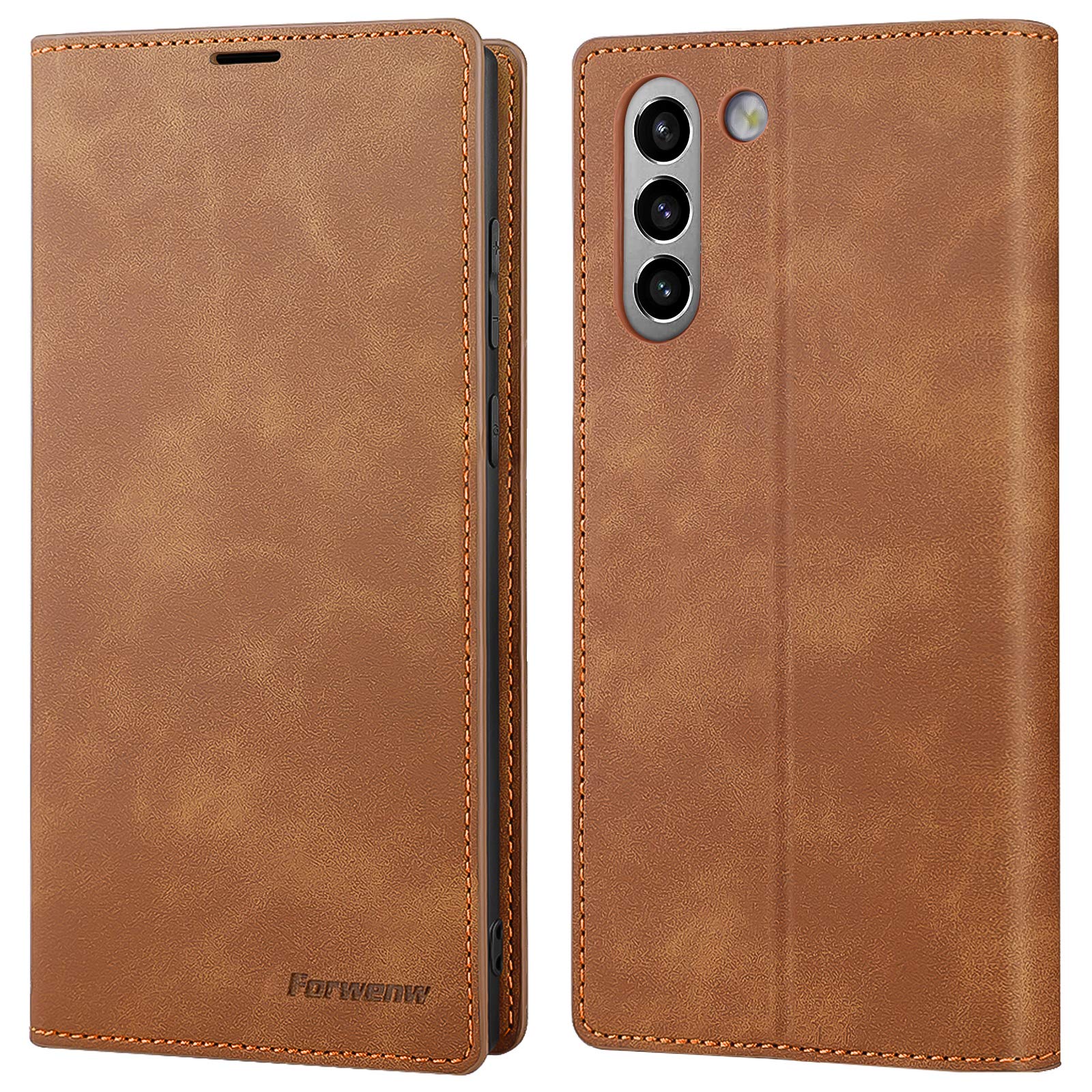 for Samsung Galaxy S21+ Case, Samsung Galaxy S21+ Flip Wallet Case PU Leather with Card Holder Magnetic Buckle TPU Inner Shell for Samsung Galaxy S21 Plus 5G Cover (Brown)