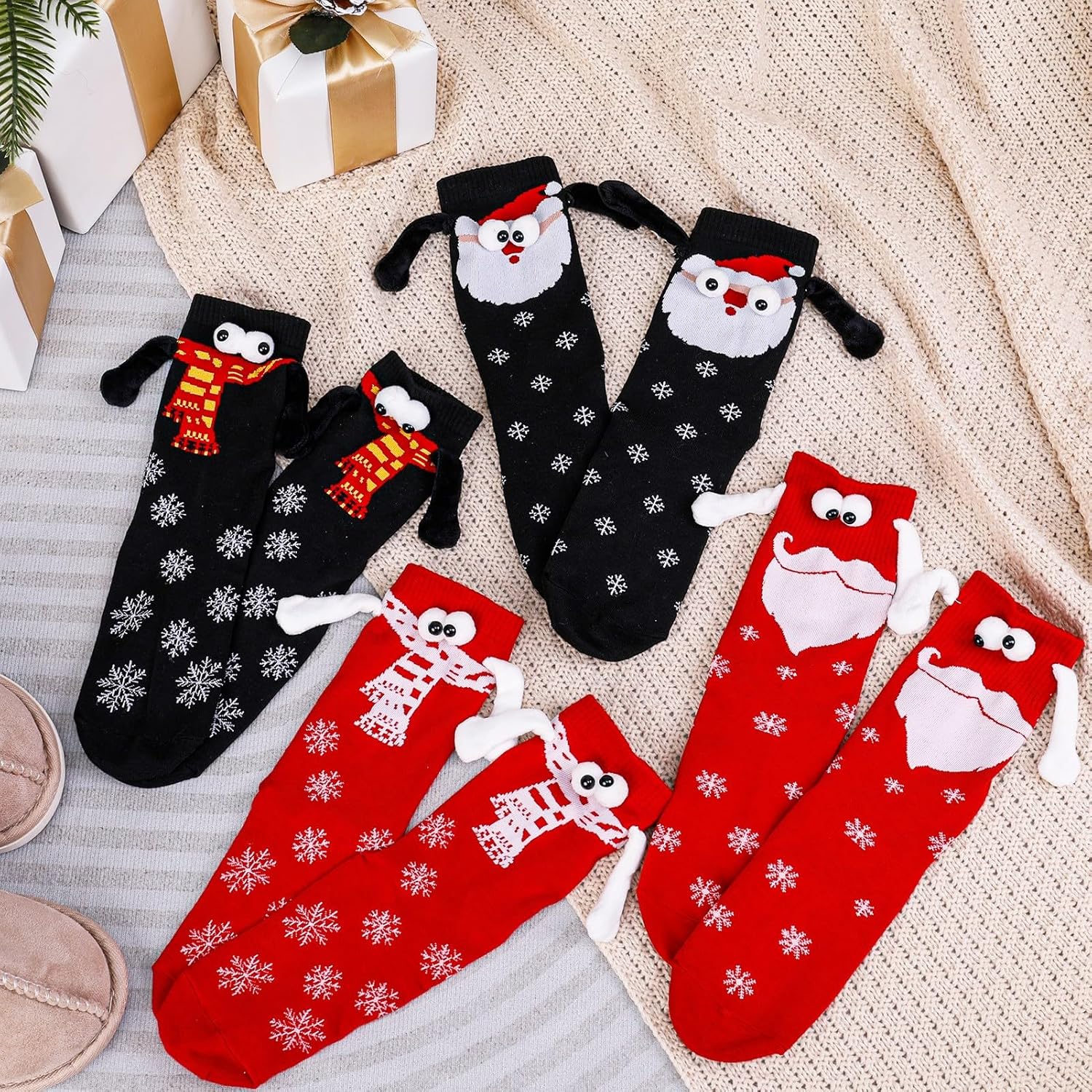 DragonflyDreams 4 Pairs Valentine's Day Holding Hands Socks-Unisex Mid-Tube,Funny Magnetic Suction 3D Doll Design for Christmas and New Year - Image 7