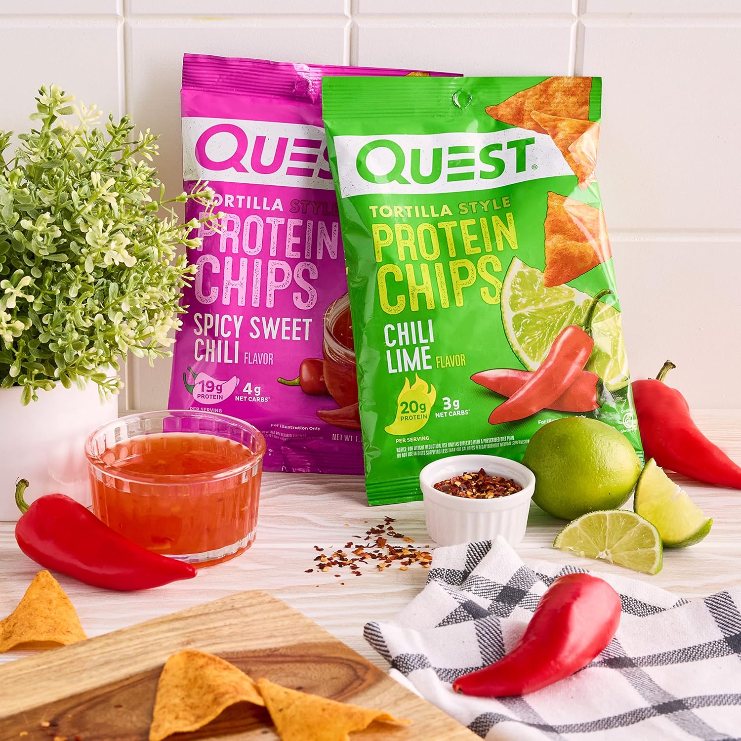 Quest Nutrition Tortilla Style Protein Chips Bundle, Chili Lime & Spicy Sweet Chili, Baked, 1.1 Oz, 24ct Count
