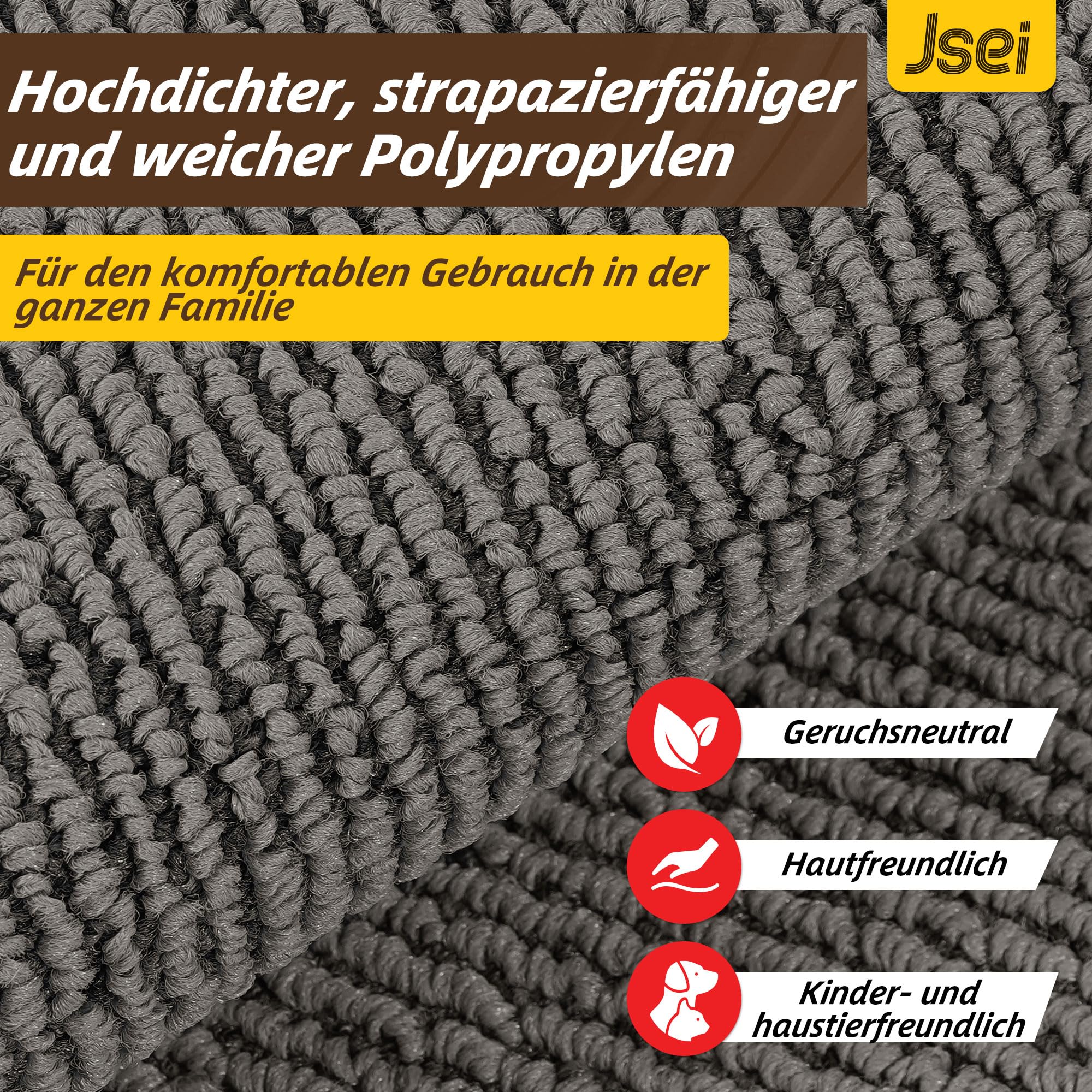 JSEI Küchenteppich rutschfest Waschbar, 2 Stück, 60x89+60x152cm, Grau