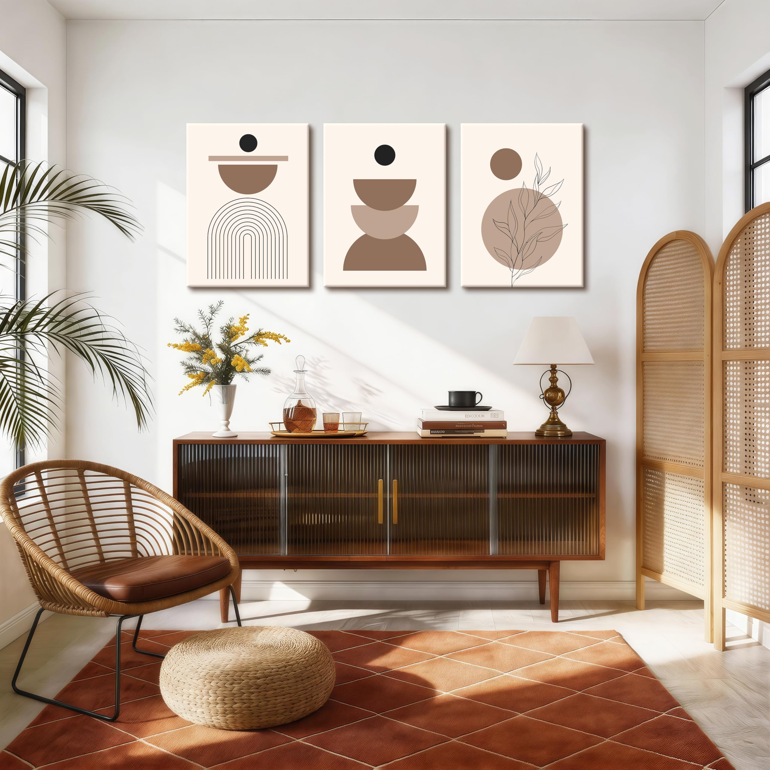 WENGTIAO 3 Pezzi Boho Astratto Geometrico Quadro su Tela Incorniciato
