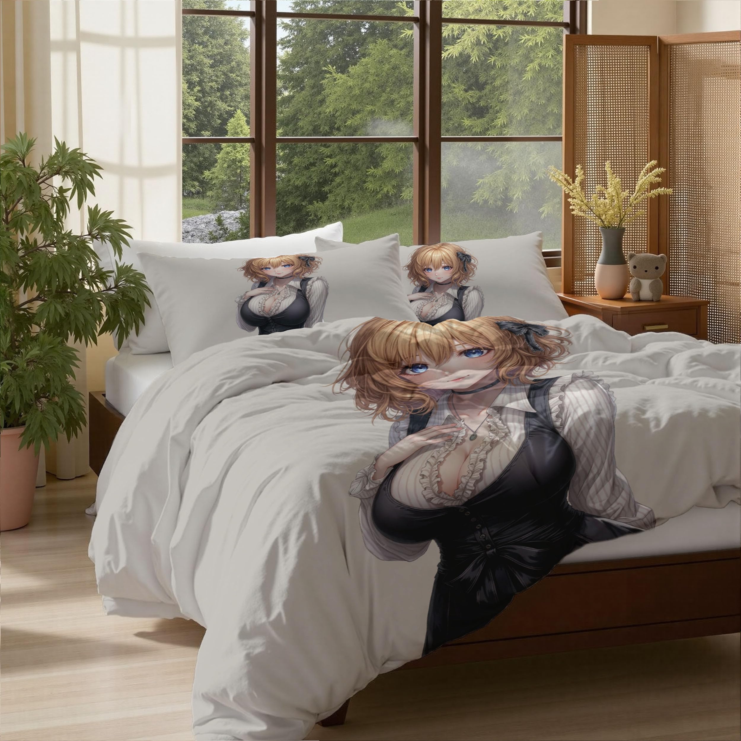 Copripiumino Maglietta Vestito Ragazza per Adolescenti Adulti, Reversibile Set di Biancheria da Letto per Anime da 3 Pezzi 240x220cm, Federa per Letto King (1 Copripiumino + 2 Federa)