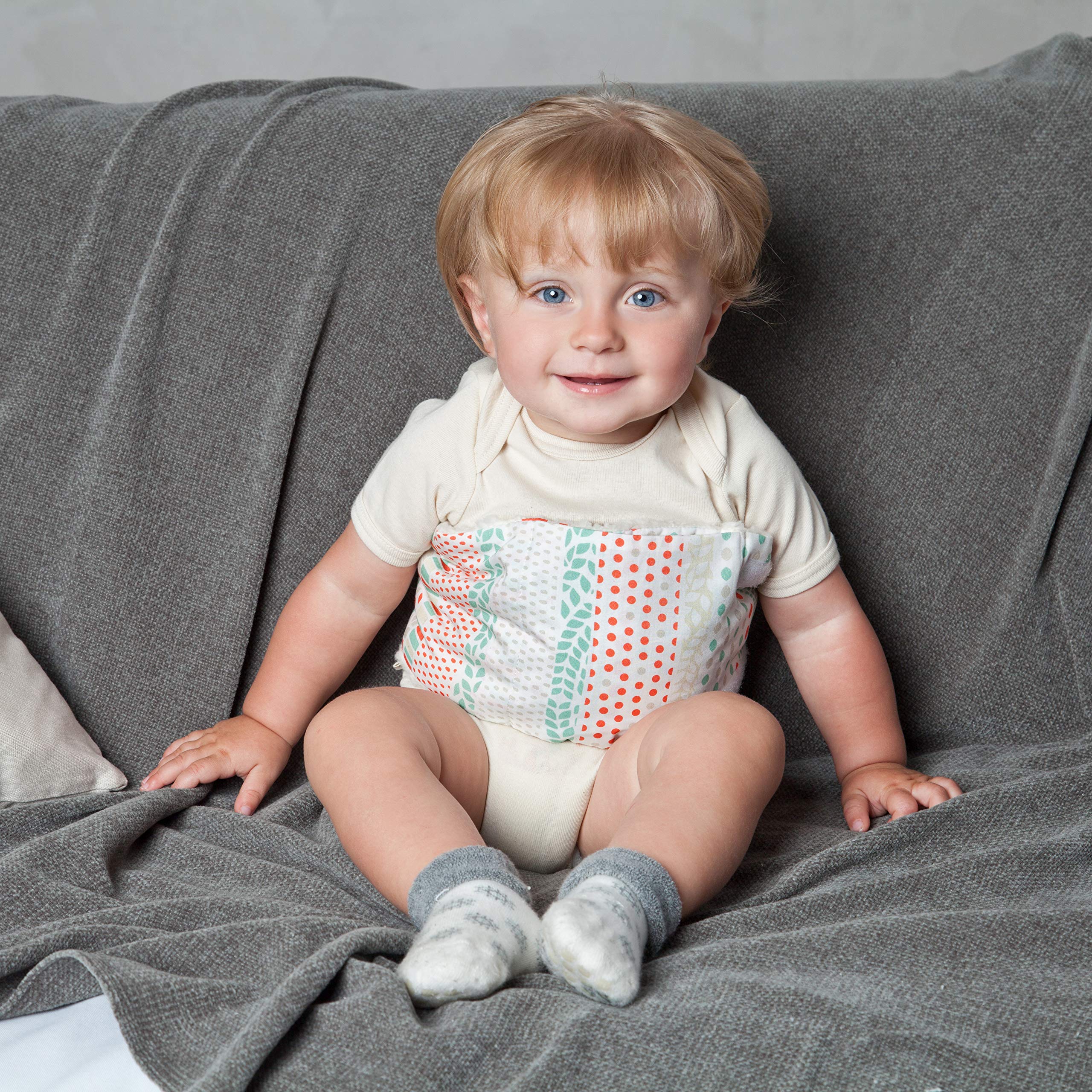 GRÜNSPECHT Bio Brust- und Bauchwickel für Babys, Set aus Wickel mit Klettverschluss & Traubenkern-Kissen, bei Bauchschmerzen & Blähungen, Größe 1: 1-12 Monate (672-V1)