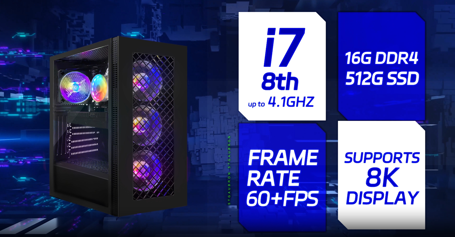 STGAubron Gaming PC Desktop, Intel Core i7 8th Gen up to 4.1G