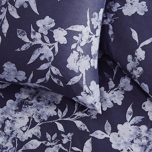 Miniatura 3 de Wonderful Juego de edredón tamaño Queen, juego de ropa de cama de 7 piezas de edredón floral azul marino, juegos de cama con flores botánicas en una