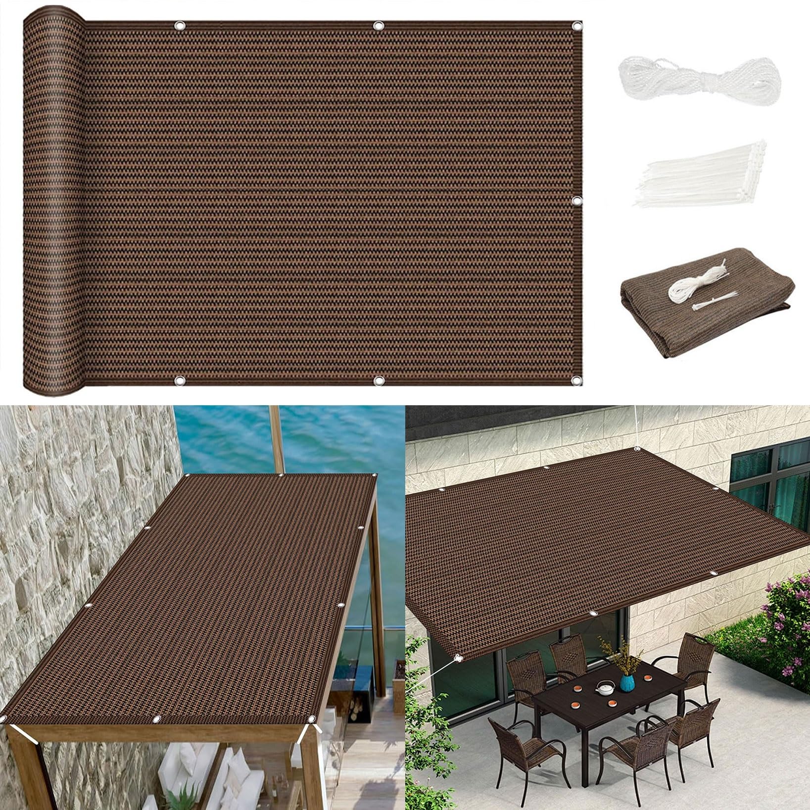 Voile d'ombrage perméable anti-UV 220x500 cm brise-vent marron