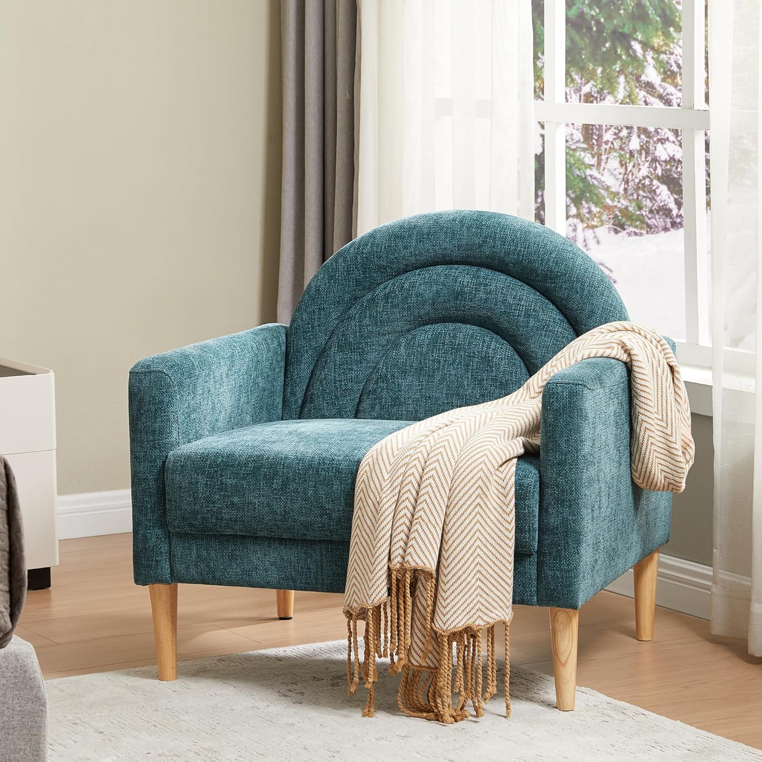 Accent Chair Reading Chair with Armrest, Small Comfy Chair for Small Spaces, Modern Linen Upholstered Armchair for Bedroom & Living Room, Single Sofa Chair with Wood Legs, Easy Assembly (Turquoise)
