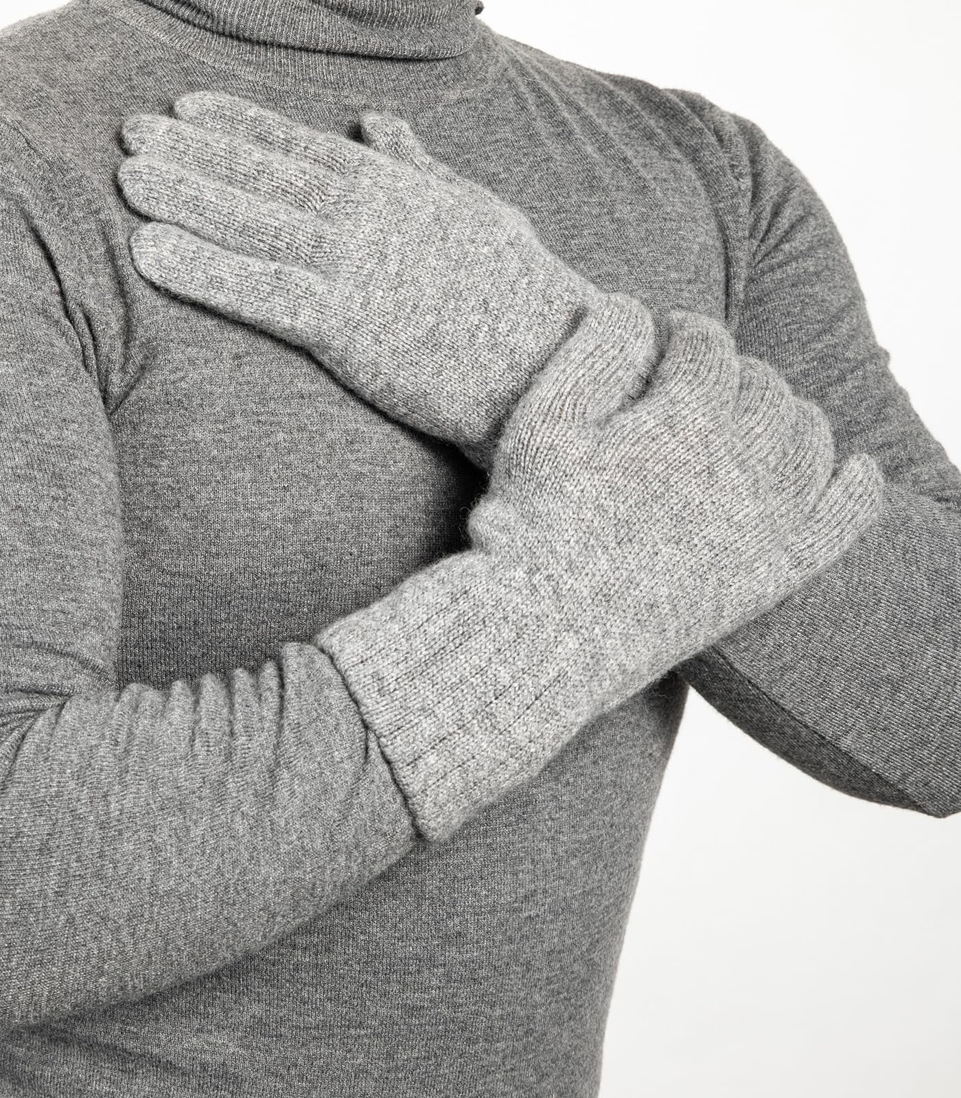 100% Cashmere Men's Gloves, Knitted Ultra Soft Pure Cashmere Gloves with Ribbed Cuffed
