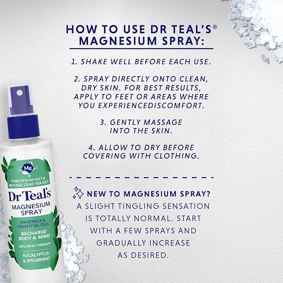 Dr Teal's Magnesium Eucalyptus Spray with Natural Dead Sea Salt, 8 fl oz (Pack of 2)