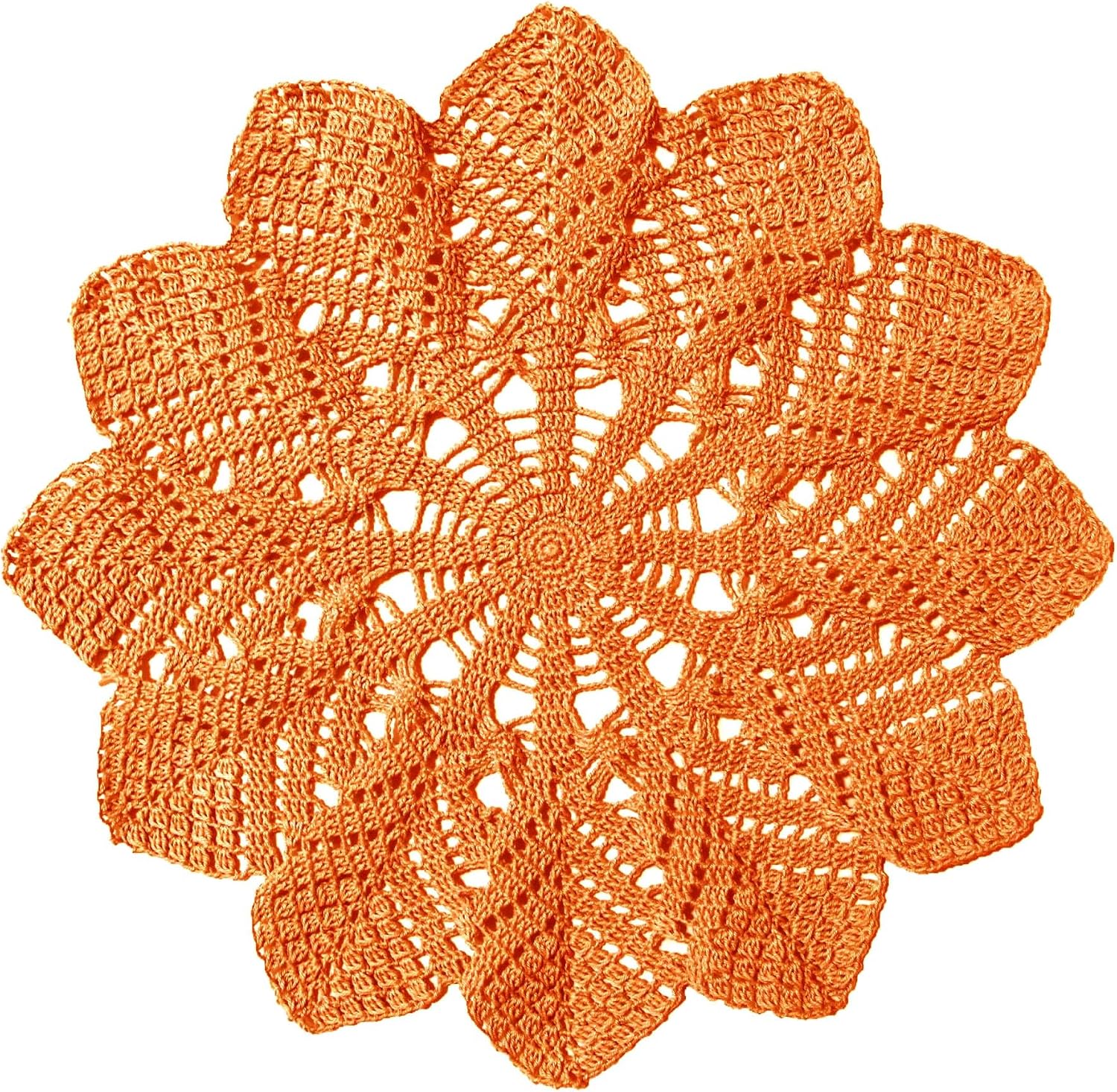 BIBITIME Leaves Flower Lace Doilies Floral Table Decor Scarf Handmade Crochet Knitted Table Coasters Place Mats (16 in to 18 in,2 PCS, Orange)